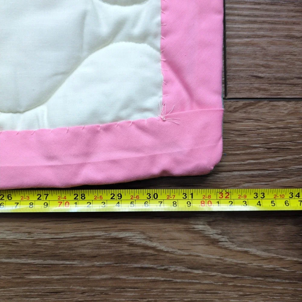 Vintage 80s Baby Quilt Wall Hanging Pastel Animal Cat Whale Duck Floral Folk Art